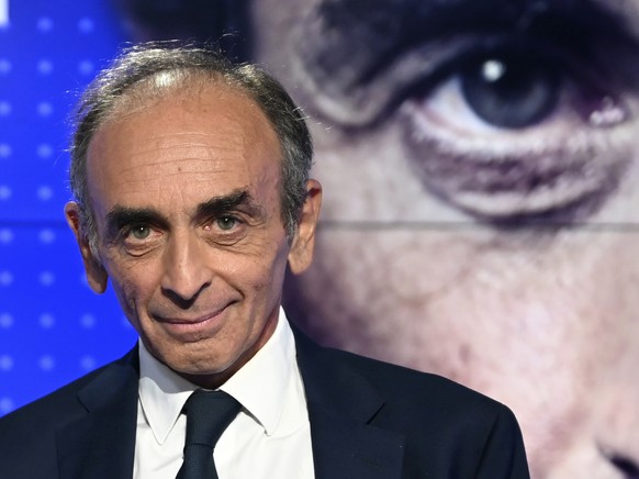 FILE - In this Sept.23, 2021 file photo, French far-right media pundit Eric Zemmour poses prior to a televised debate between French far-left leader, Jean-Luc Melenchon in Paris. Eric Zemmour is a rab ...