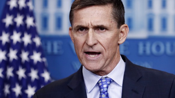 FILE - In this Feb. 1, 2017 file photo, National Security Adviser Michael Flynn speaks during the daily news briefing at the White House, in Washington. Court documents released Friday revealed that F ...