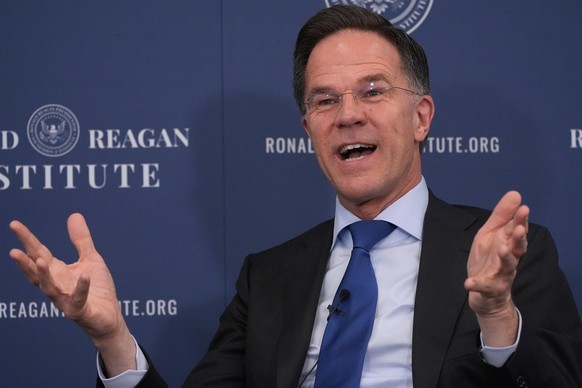 NATO Secretary General Mark Rutte speaks at the Ronald Reagan Institute, Thursday, April 9, 2026, in Washington. (AP Photo/Manuel Balce Ceneta)
Mark Rutte