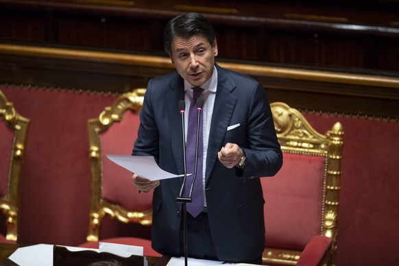 epa08197962 Italian Prime Minister Giuseppe Conte talks at the Senate about the railway accident which occurred in Lombardy leaving two people dead, Rome, Italy, 06 February 2020. EPA/MAURIZIO BRAMBAT ...