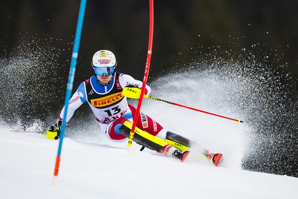 Loic Meillard of Switzerland in action during the first run of the men Slalom race at the 2019 FIS Alpine Skiing World Championships in Are, Sweden Sunday, February 17, 2019. (KEYSTONE/Jean-Christophe ...