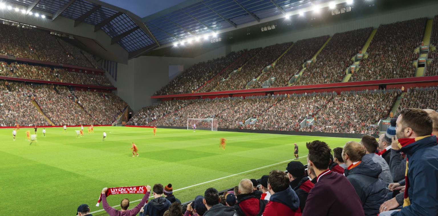 So soll die Tribüne «Anfield Road End» nach dem Ausbau aussehen.