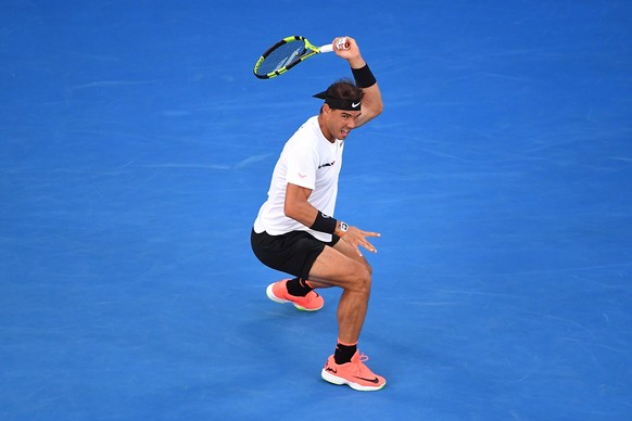 epa05753554 Rafael Nadal of Spain in action during the Men&#039;s Singles semifinal match against Grigor Dimitrov of Bulgaria at the Australian Open Grand Slam tennis tournament in Melbourne, Australi ...