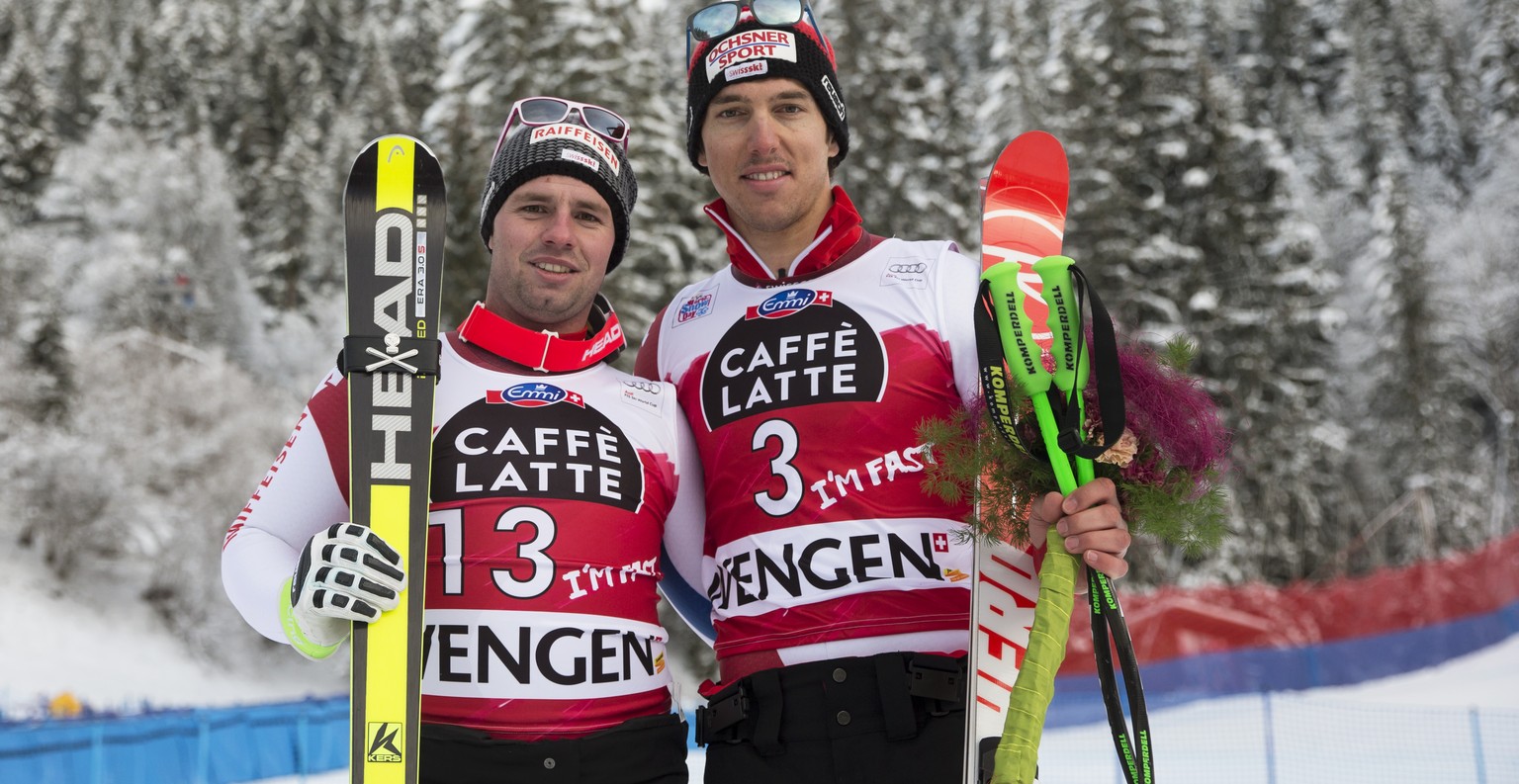 Beat Feuz und Carlo Janka fahren in der Abfahrt von Wengen auf das Podest.