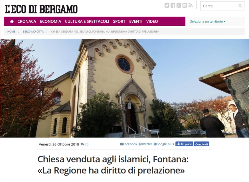 Screenshot: Lega verkauft Kirche in Bergamo an Muslime