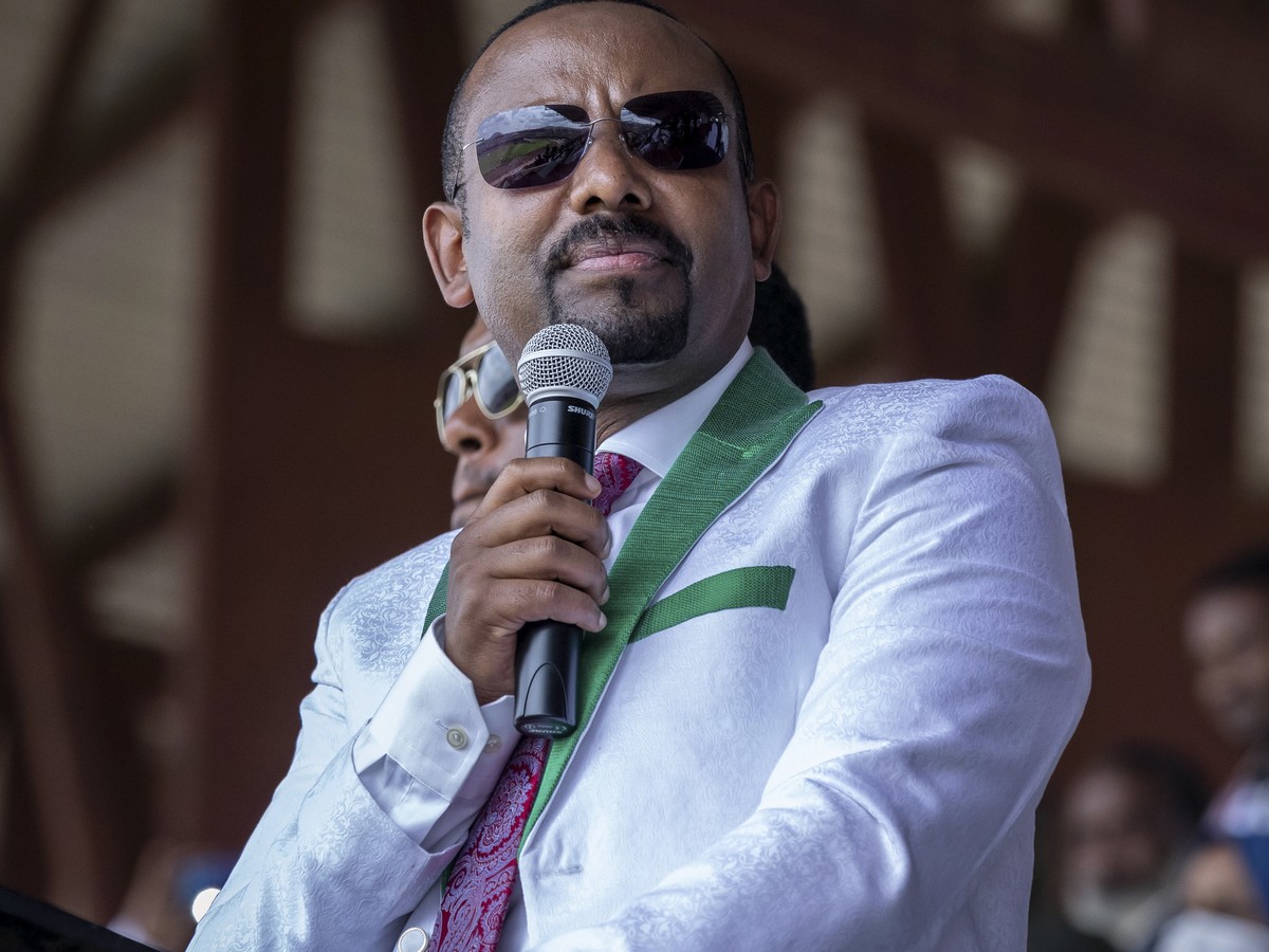 FILE - In this Wednesday, June 16, 2021 file photo, Ethiopia's Prime Minister Abiy Ahmed speaks at a final campaign rally at a stadium in the town of Jimma in the southwestern Oromia Region of Et ...