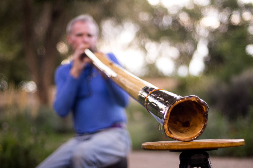 Mann spielt Didgeridoo, australisches Musikinstrument (Symbolbild)
