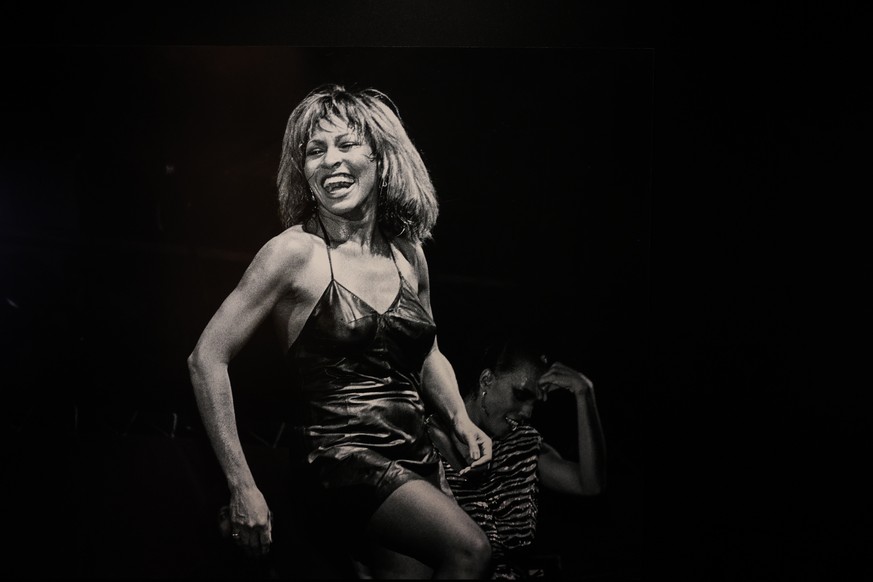epa10651719 A photograph of singer Tina Turner in the exhibition &#039;Tina Turner: A Journey to the future&#039; by photographer Bob Gruen at the Museum of Image and Sound (MIS) in Sao Paulo, Brazil, ...