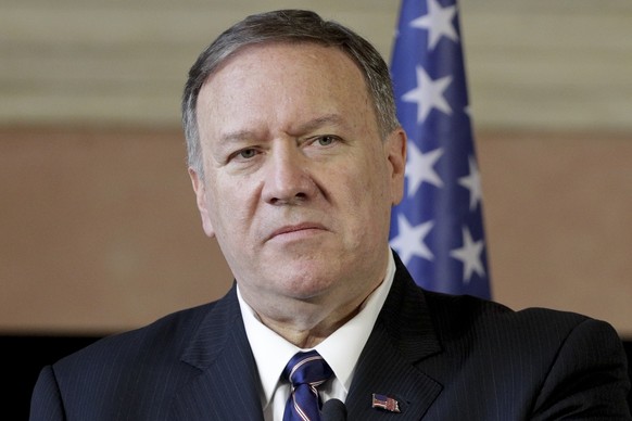 U.S. Secretary of State Mike Pompeo meets the media in Rome, Wednesday, Oct. 2, 2019. U.S. Secretary of State Mike Pompeo is in Italy at the start of a four-nation tour of Europe as the push to impeac ...