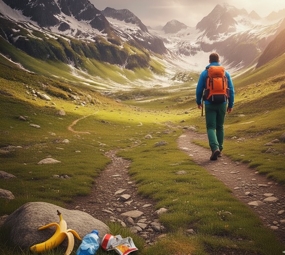 gemini ki-generierte bilder zum thema littering in den bergen clean-up-day