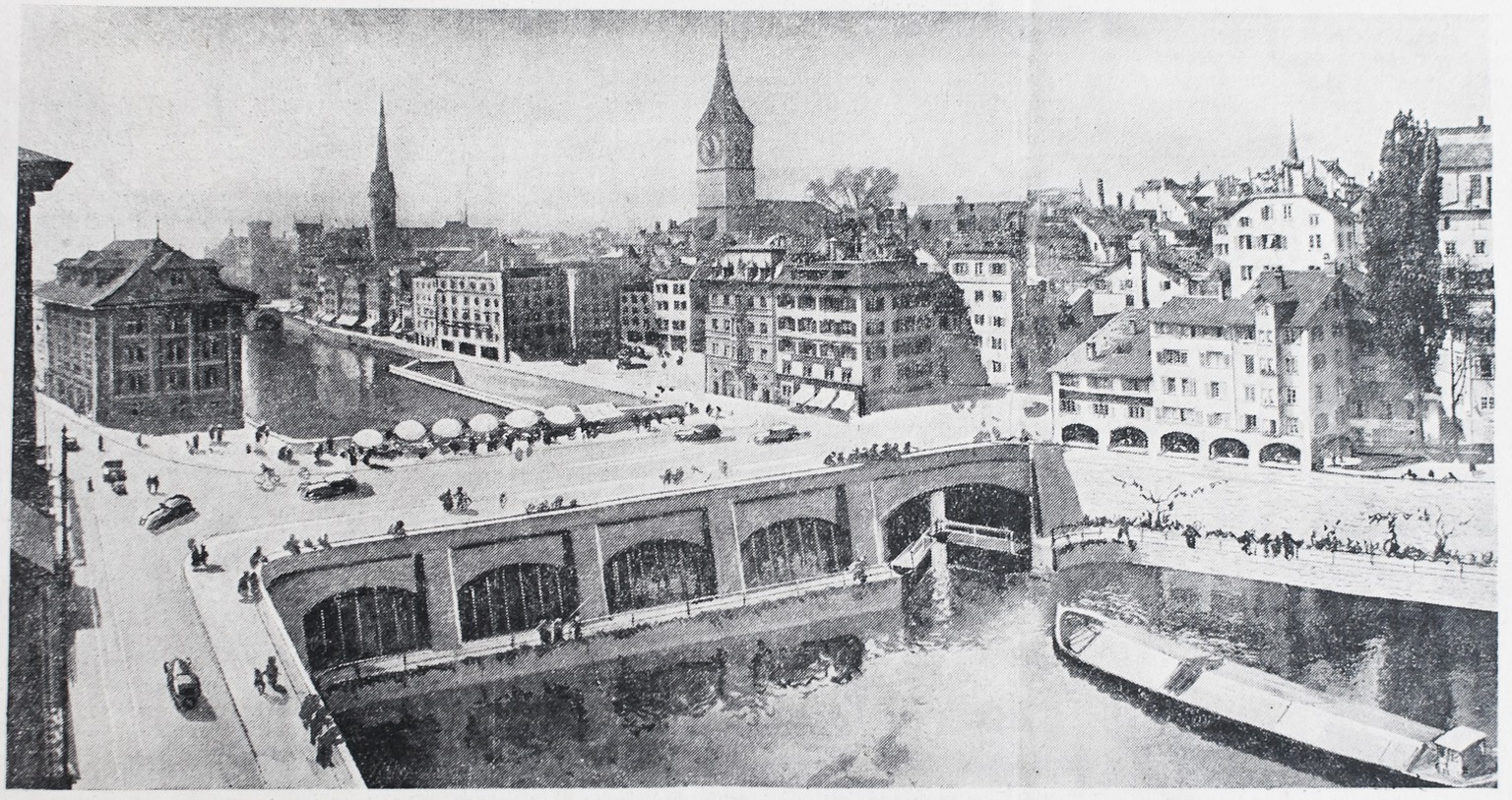 Ein bombensicheres Kraftwerk und eine Schiffsschleuse in der Rathausbrücke sollten den Zürichsee mit den Weltmeeren verbinden.&nbsp;