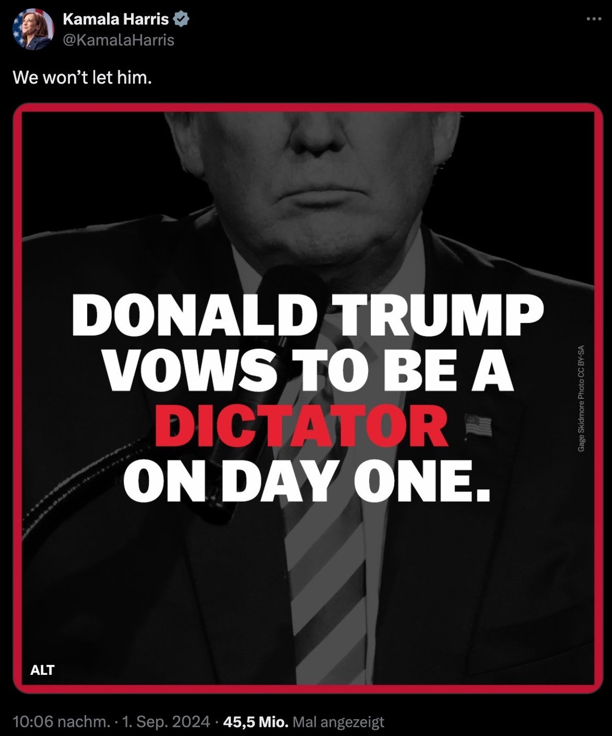 Tweet des Wahlkampfteams von Kamala Harris zu Donald Trump.