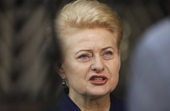 Lithuanian President Dalia Grybauskaite speaks with the media as she arrives for an EU summit in Brussels, Friday, June 29, 2018. European Union leaders were set to assess the state of stalled Brexit  ...