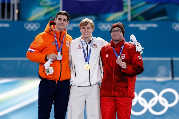 MILAN , 14-02-2026 , Milano Speed skating, Eisschnelllauf Stadium , Olympic Winter games, Winterspiele,Spiele, Summer games 2026 - Speed Skating 500m men , Picture shows Jenning De Boo silver,, Jordan ...