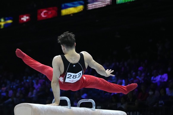 Switzerland&#039;s Luca Giubellini competes on the pommel horse during Men&#039;s Qualifications at the Artistic Gymnastics World Championships in Antwerp, Belgium, Sunday, Oct.1, 2023. The event will ...