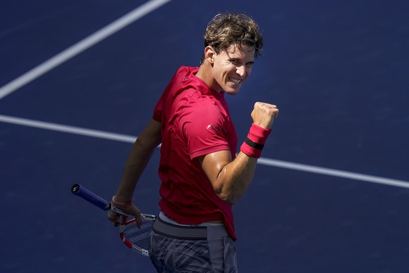Dominic Thiem, of Austria, reacts during a match against Jaume Munar, of Spain, during the first round of the US Open tennis championships, Tuesday, Sept. 1, 2020, in New York. (AP Photo/Seth Wenig)