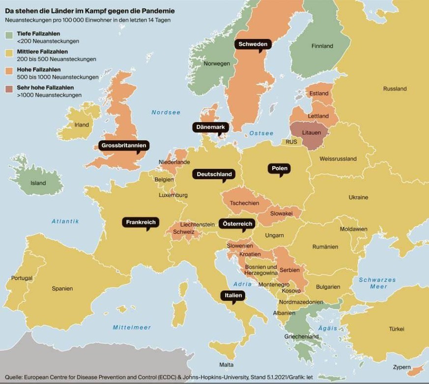 Nur wenige Länder in Europa haben die Coronazahlen im neuen Jahr deutlich senken können.