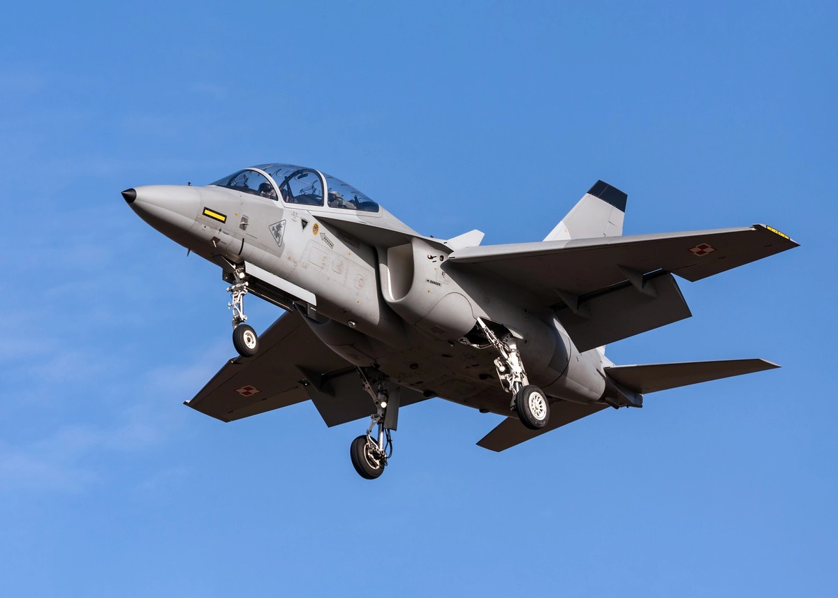 Deblin NATO Air Base - Poland Feb.27.2019: The Leonardo Finmeccanica M-346 (Alenia Aermacchi M-346 Master) European military twin-engine transonic trainer and and light combat aircraft.