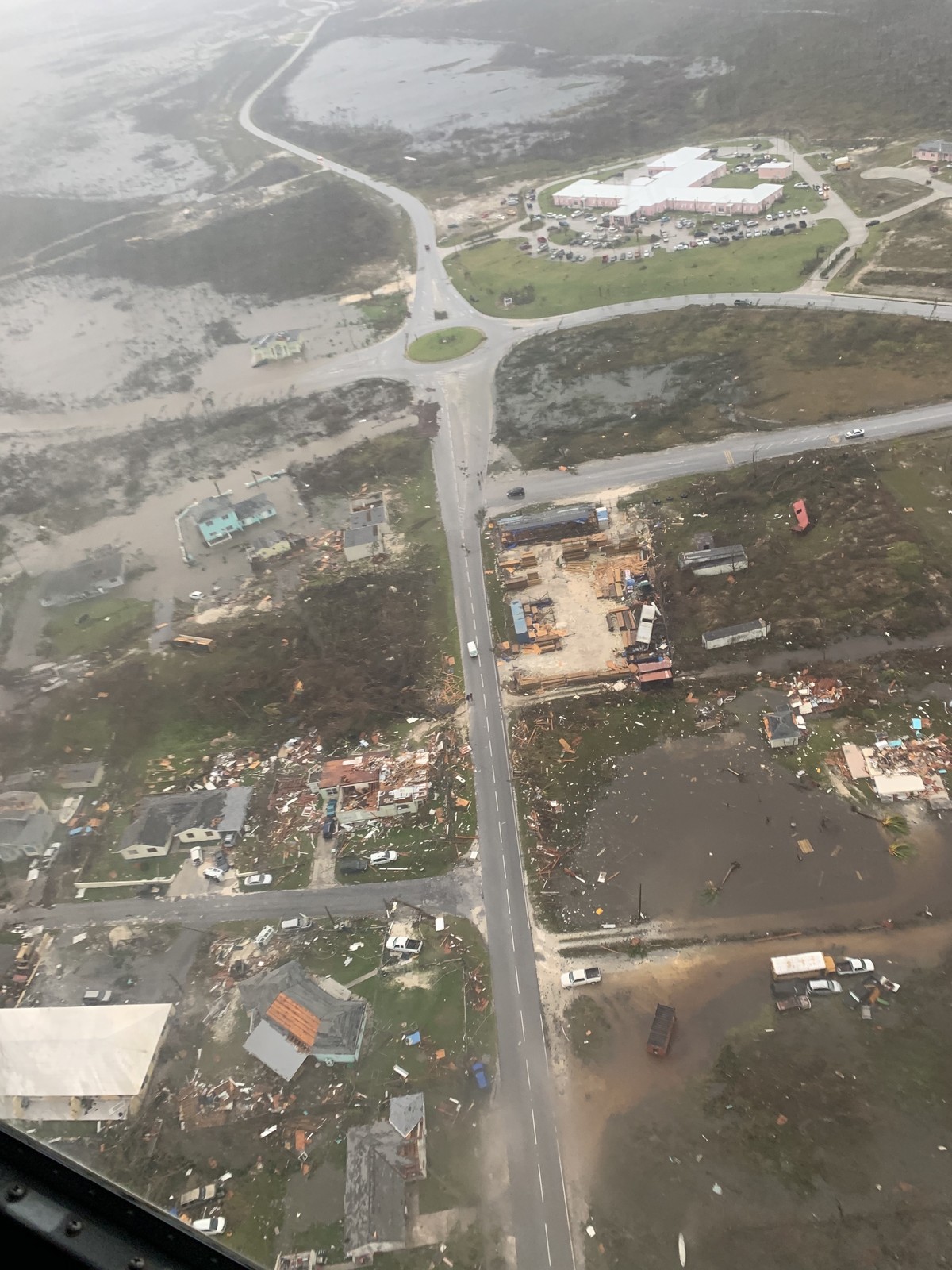 epa07815887 A handout photo made available by the US Coast Guard shows an aerial view of damage left after the passage of Hurricane Dorian in the Bahamas, 03 September 2019. The Coast Guard Air Statio ...