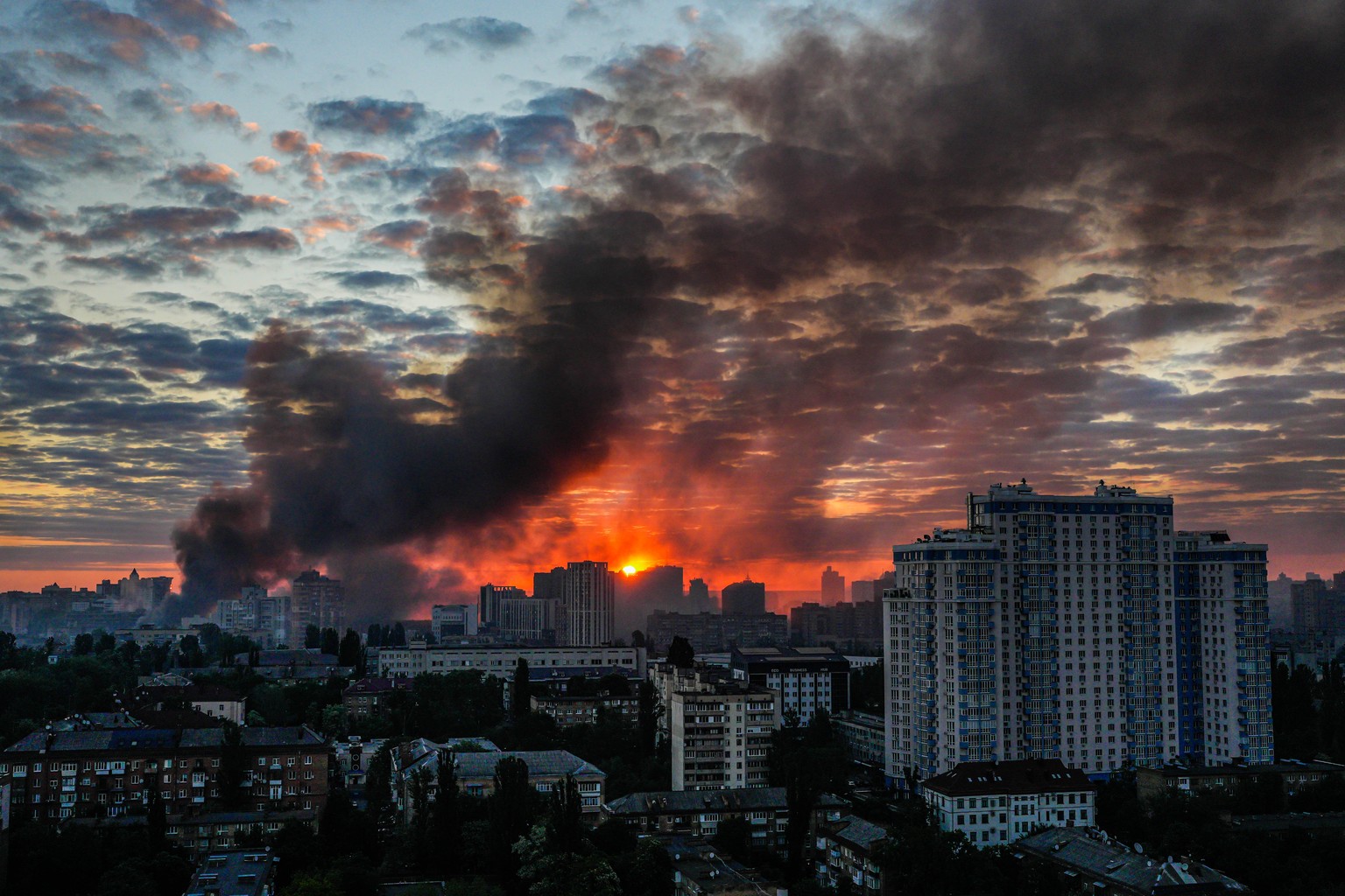 FILE - Smoke rises in the aftermath of a Russian attack in Kyiv, Ukraine, on Sunday, May 24, 2026. (AP Photo/Zoya Shu, File)
Russia Putin War Narrative