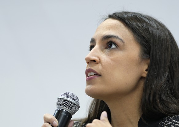 U.S. Rep. Alexandria Ocasio-Cortez speaks at an event at the US Climate Action Center at the COP26 U.N. Climate Summit in Glasgow, Scotland, Tuesday, Nov. 9, 2021. The U.N. climate summit in Glasgow h ...