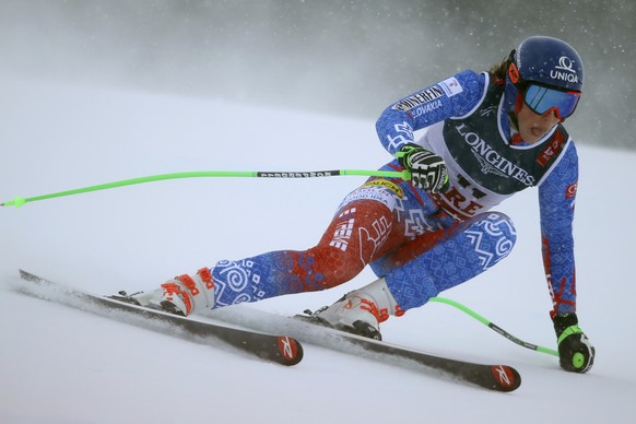 Slovakia&#039;s Petra Vlhova speeds down the course during the downhill portion of the women&#039;s combined, at the alpine ski World Championships in Are, Sweden, Friday, Feb. 8, 2019. (AP Photo/Ales ...