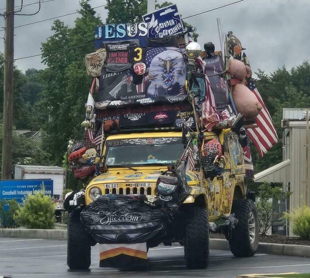 Auto-Modifikationen der Hölle. JESUS. 
https://www.reddit.com/r/DiWHY/comments/ajd36b/owl_car_in_arizona/