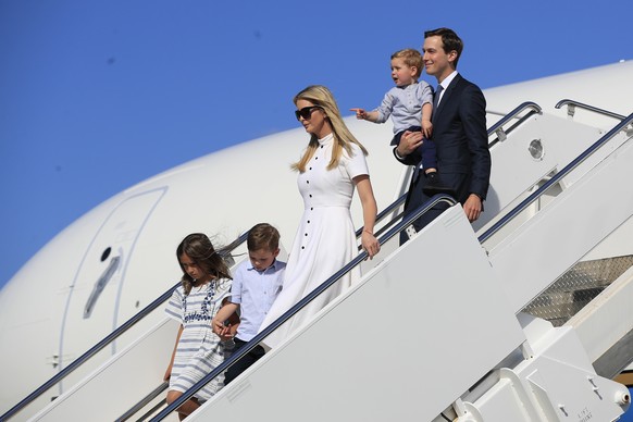 Ivanka Trump and White House Senior Adviser Jared Kushner and their children Arabella, Joseph and Theodore Kushner, disembark Air Force One upon arrival at Morristown Municipal Airport, in Morristown, ...