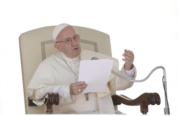 Pope Francis delivers his speech during his weekly general audience in St. Peter&#039;s Square at the Vatican , Wednesday, Sept. 12, 2018. (AP Photo/Alessandra Tarantino)