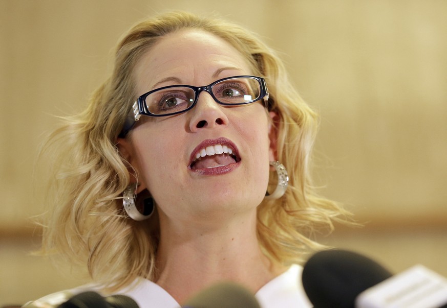 U.S. Rep. Kyrsten Sinema, D-Ariz. speaks prior to delivering her signatures to the Arizona Secretary of State&#039;s office Tuesday, May 29, 2018 at the Capitol in Phoenix. Sinema is officially runnin ...