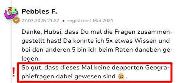 Kommentar Pebbles F. Geografie