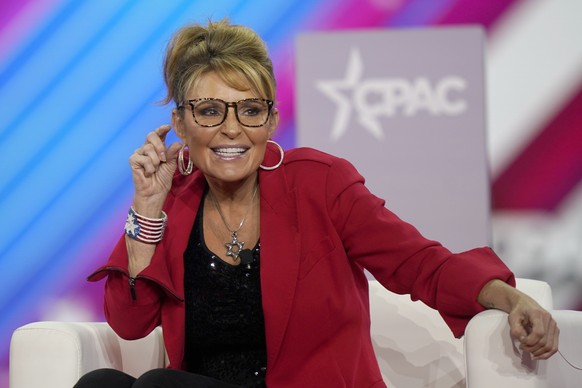 FILE - Former Alaska Gov. Sarah Palin makes a joke about the size of the state of Texas compared to Alaska during her appearance at the Conservative Political Action Conference (CPAC) in Dallas, Aug.  ...