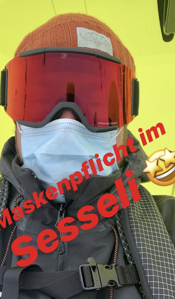 Maske bleibt immer auf. Ausser beim Essen, Trinken oder Skifahren.