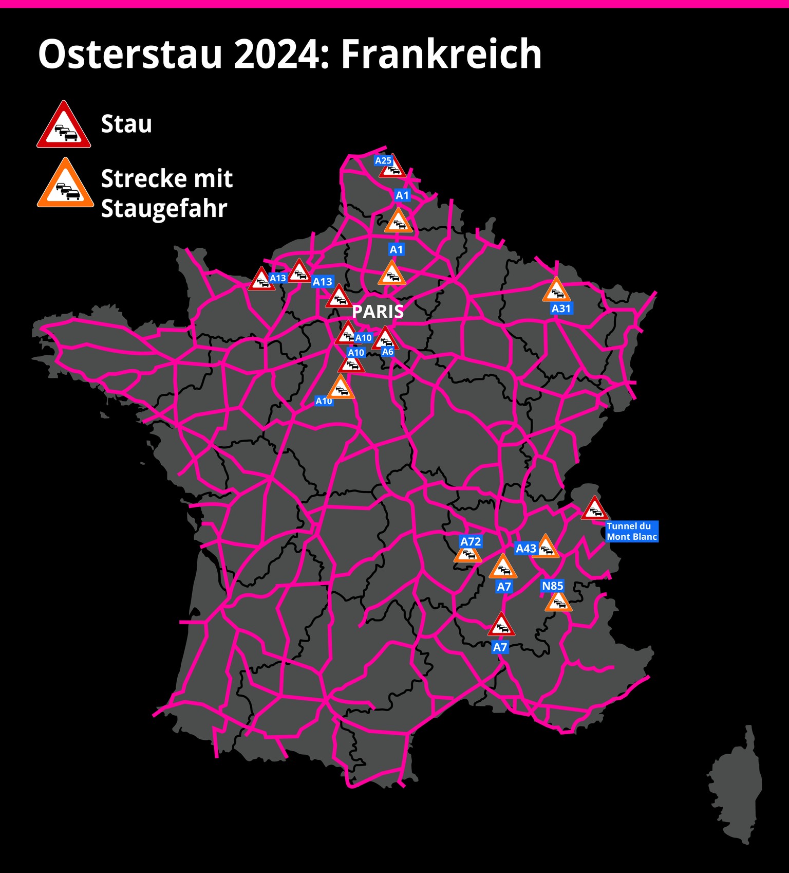 Osterstau 2024, Frankreich