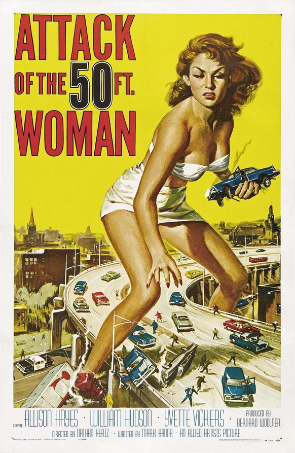Attack of the 50 Ft Woman Sci Fi 1958 retro design style hollywood film https://en.wikipedia.org/wiki/Attack_of_the_50_Foot_Woman