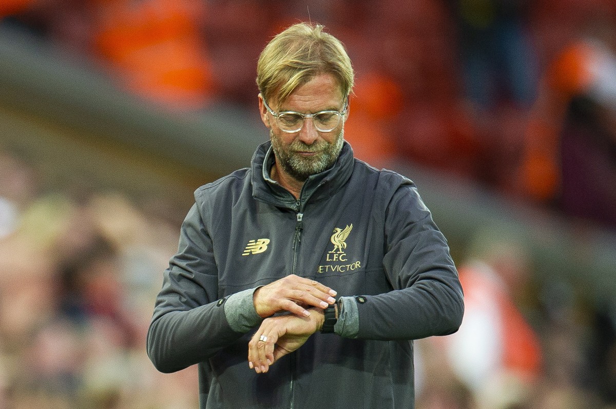 epa06933711 Liverpool's manager Juergen Klopp reacts during a friendly soccer match between Liverpool and Torino held at Anfield , Liverpool, Britain, 07 August 2018. EPA/PETER POWELL