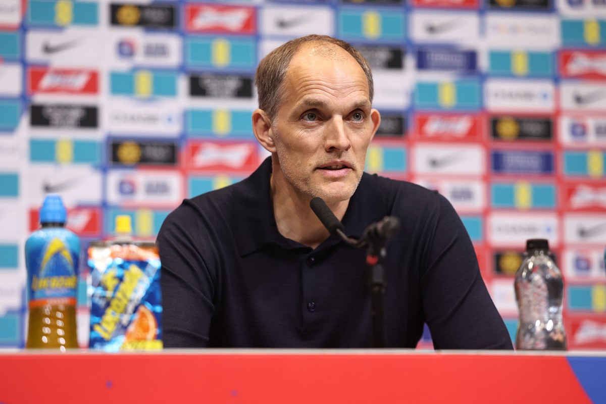 epa12983582 Englands men national soccer team head coach Thomas Tuchel attends a press conference in Wembley in London, Britain, 22 May 2026. Tuchel announced the English national team's squad f ...