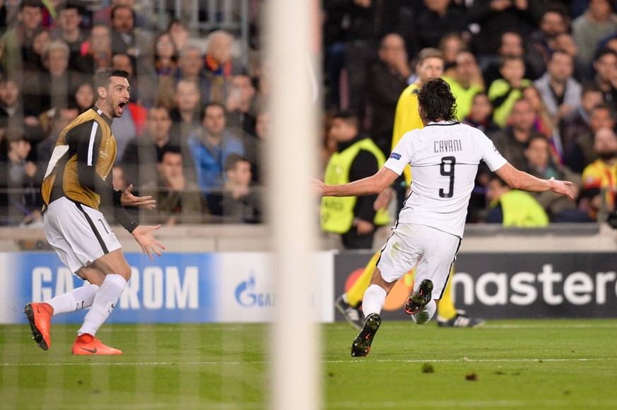 09 EDINSON CAVANI (psg) - 10 JAVIER PASTORE (psg) - Jubel - Fussball, Champions League, FC Barcelona vs. Paris Saint Germain PSG - 08/03/2017 AnthonyBIBARD/FEP/Panoramic PUBLICATIONxNOTxINxFRAxITAxBEL ...