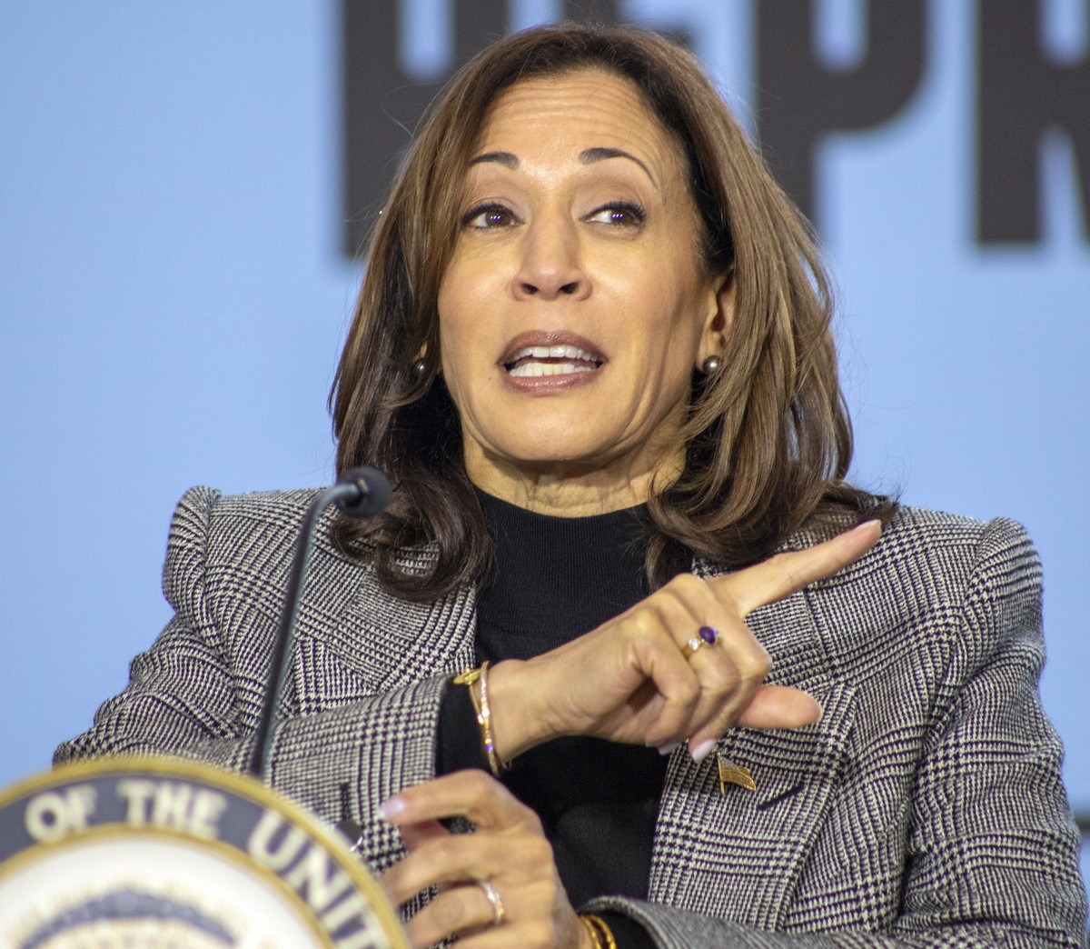 Vice President Kamala Harris speaks about reproductive rights at Fountain Street Church in Grand Rapids, Mich., Thursday, Feb. 22, 2024. (Rebecca Particka/The Grand Rapids Press via AP)