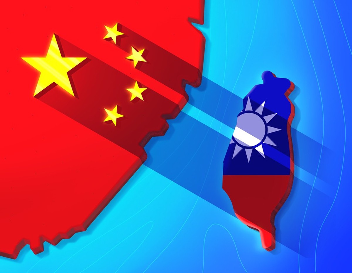 Flaggen auf der Karte von China und Taiwan