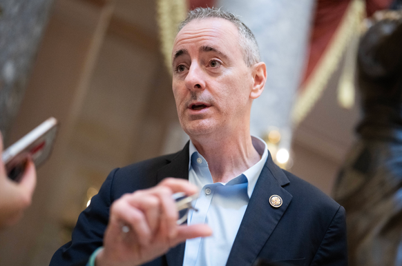 Brian Fitzpatrick 3 27 26 UNITED STATES - MARCH 27: Rep. Brian Fitzpatrick, R-Pa., talks with a reporter in the U.S. Capitol™s Statuary Hall on Friday, March 27, 2026. (Tom Williams CQ Roll Call) Wash ...