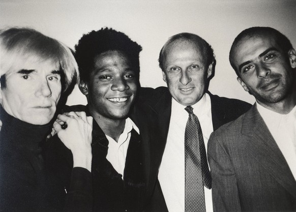 V.l.n.r.: Andy Warhol, Jean-MIche Basquiat, der Zürcher Galerist Bruno Bischofberger und Francesco Clemente.
