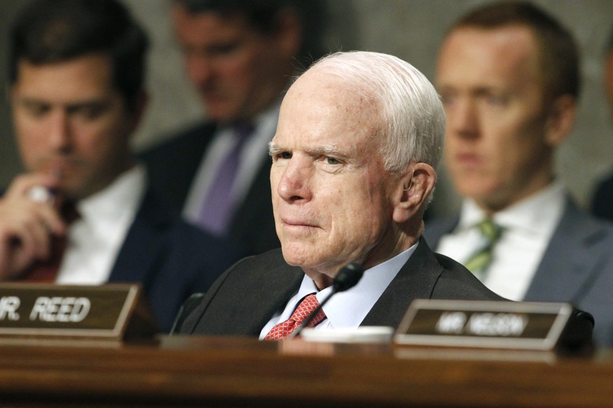 FILE - In this July 11, 2017 file photo, Senate Armed Services Committee Chairman Sen. John McCain, R-Ariz. listens on Capitol Hill in Washington, during the committee&#039;s confirmation hearing for  ...