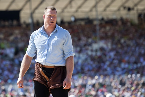 Matthias Sempach im 6. Gang beim Eidgenoessischen Schwing- und Aelplerfest (ESAF) Estavayer 2016 in Payerne, am Sonntag, 28. August 2016. (KEYSTONE/Urs Flueeler)