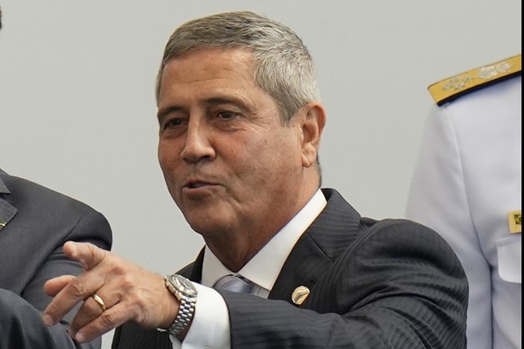 FILE - Brazilian Defense Minister Walter Souza Braga Netto attends a ceremony honoring military athletes who participated in the Tokyo 2020 Olympic Games in Rio de Janeiro, Sept. 1, 2021. (AP Photo/Si ...