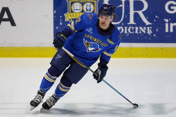 February 6th 2026: Springfield Thunderbirds forward Thomas Bordeleau 12 skates in warmups prior to a game against the Rochester Americans. The Rochester Americans hosted the Springfield Thunderbirds i ...