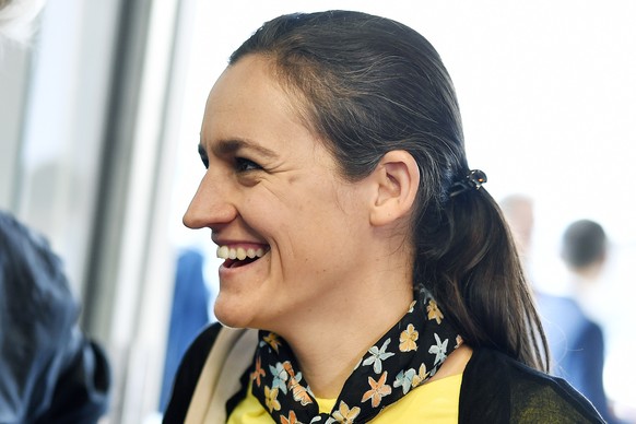 Marionna Schlatter-Schmid, Praesidentin Gruene Kanton Zuerich im Mediencenter bei den kantonalen Wahlen in Zuerich am Sonntag, 24. Maerz 2019. (KEYSTONE/Walter Bieri)