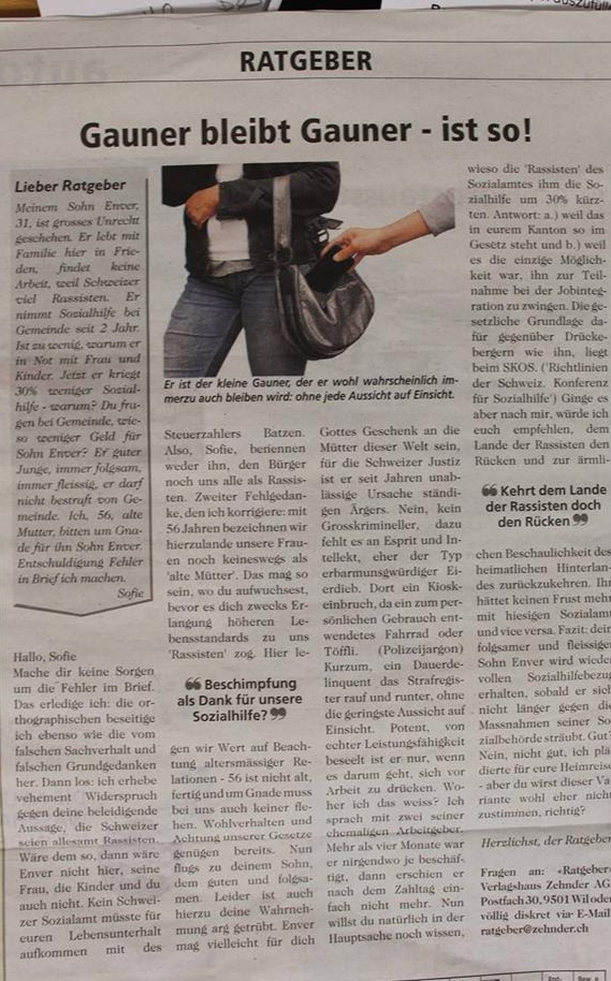 Rassismus auf Facebook sind wir gewohnt: Aber was dieser «Ratgeber» einer Schweizer Zeitung an Hass absondert, erreicht eine neue Dimension 