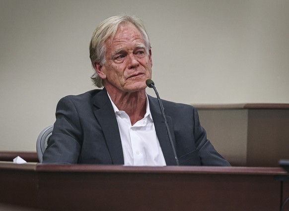 A teary-eyed David Halls, former first assistant director on &quot;Rust,&quot; takes a moment to collect himself after recounting the moments following the fatal shooting of cinematographer Halyna Hut ...