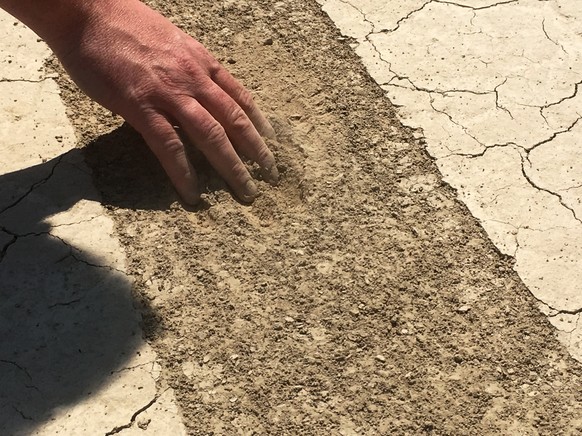 This This Aug. 26, 2016 photo provided by the National Park Service shows tire tracks made by a vehicle illegally crossing the Racetrack Playa at Death Valley National Park, Calif. The NPS is trying t ...